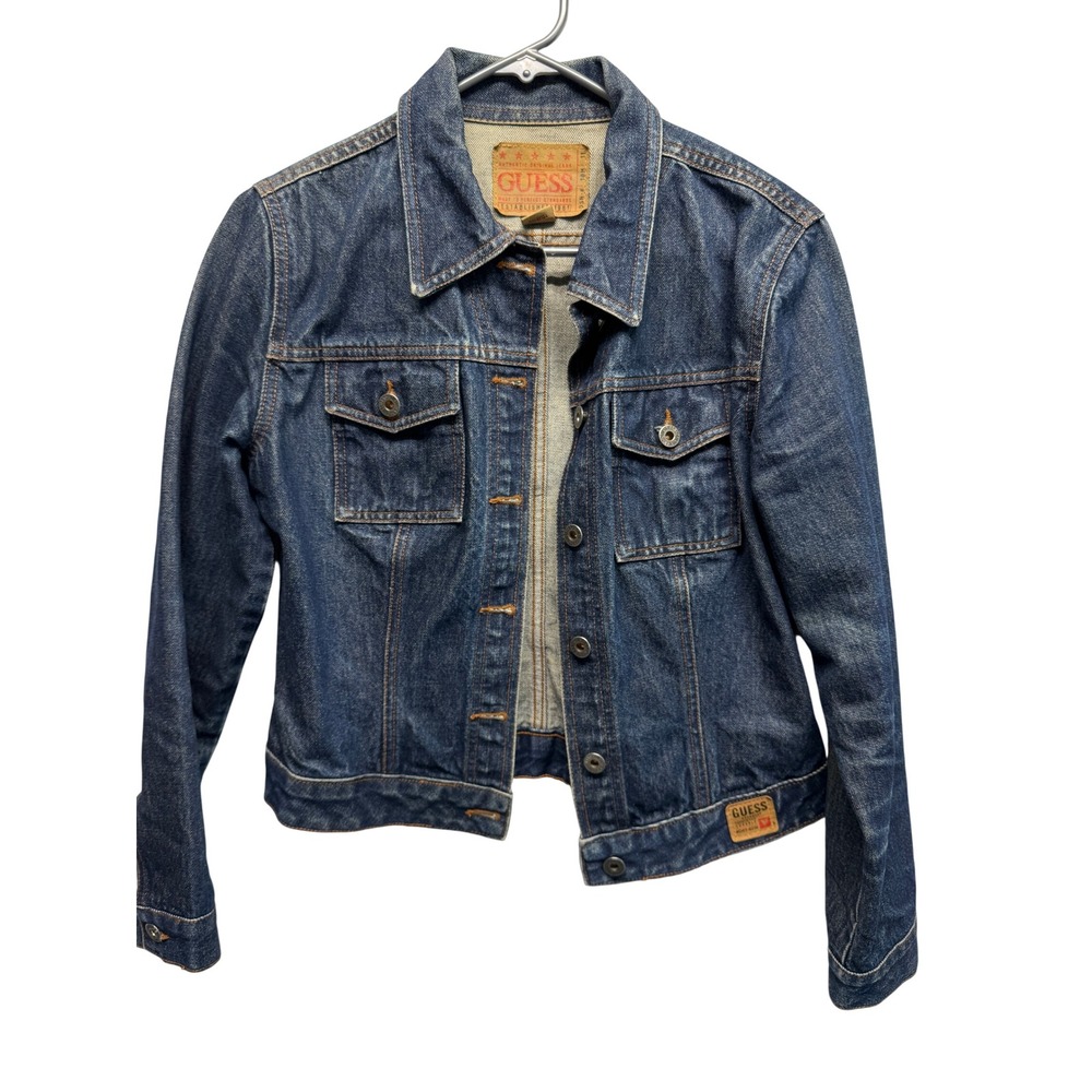 Vintage Guess Denim Trucker Jacket Dark Wash Medium Blue Women